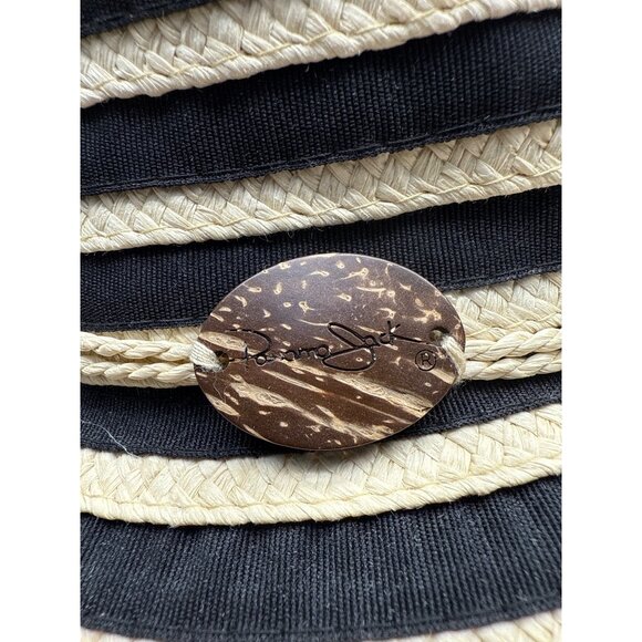 Women's Panama Jack Black & Beige Striped Wide Brim Sun Hat Coconut Shell - Picture 3 of 8